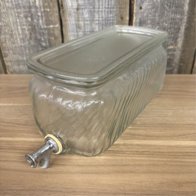 Vintage Pressed Glass Refrigerator Water Dispenser with Chrome Spigot