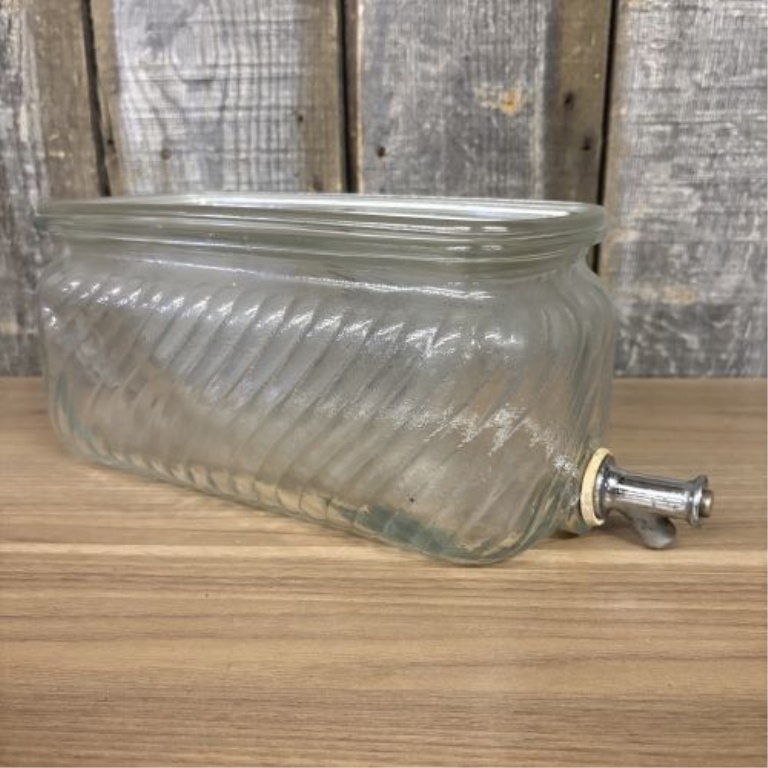 Vintage Pressed Glass Refrigerator Water Dispenser with Chrome Spigot