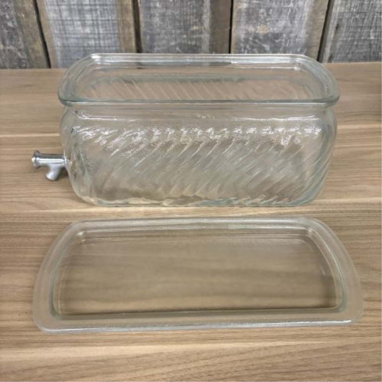 Vintage Pressed Glass Refrigerator Water Dispenser with Chrome Spigot