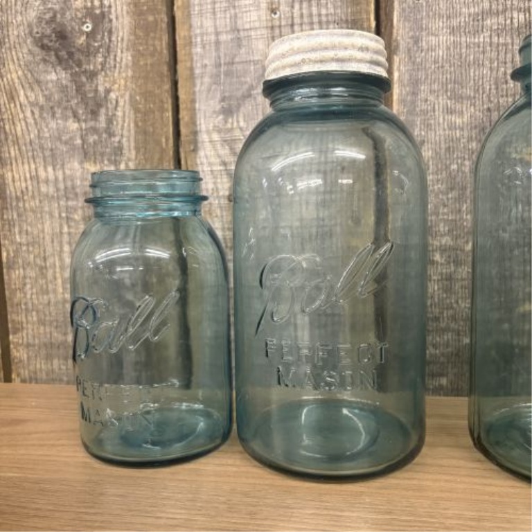 A Collection of Ball Perfect Mason Aqua Blue Glass Jars
