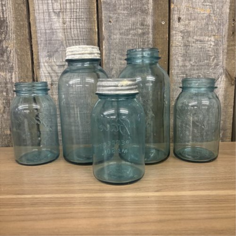 A Collection of Ball Perfect Mason Aqua Blue Glass Jars
