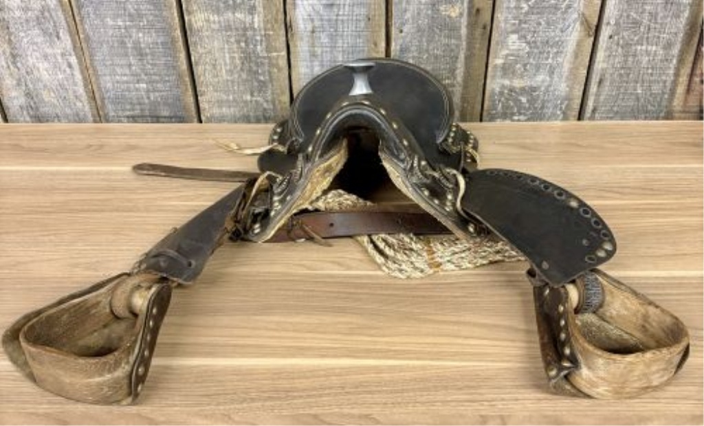 Vintage Studded Leather Western Parade Saddle in the Style of a Grimsley Officer Saddle