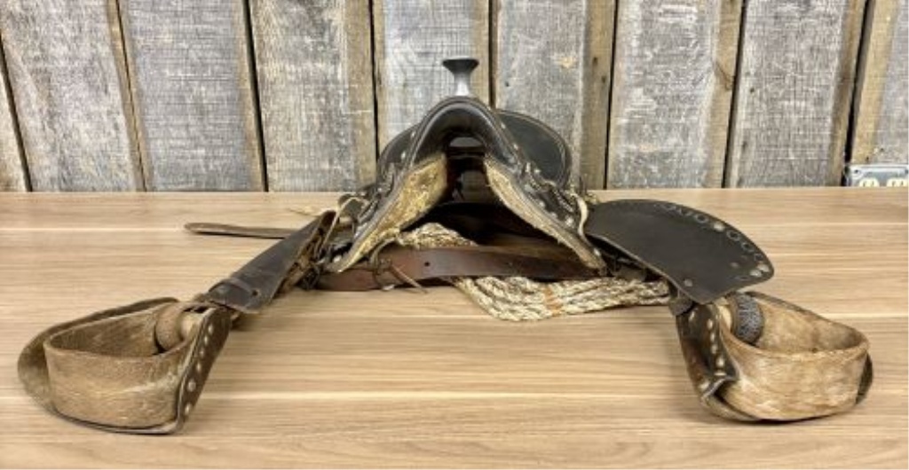 Vintage Studded Leather Western Parade Saddle in the Style of a Grimsley Officer Saddle