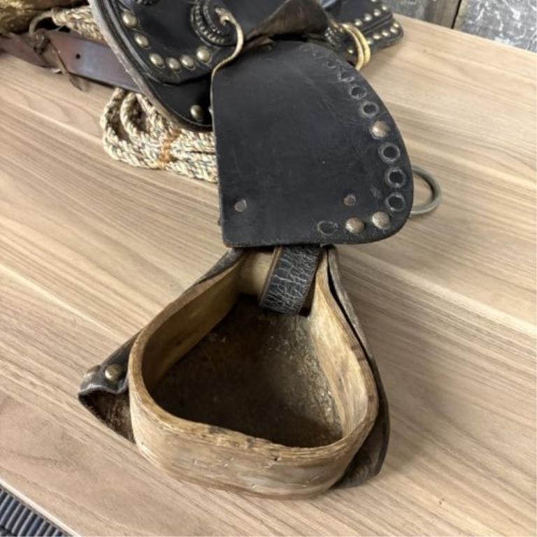 Vintage Studded Leather Western Parade Saddle in the Style of a Grimsley Officer Saddle
