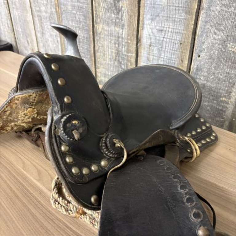 Vintage Studded Leather Western Parade Saddle in the Style of a Grimsley Officer Saddle