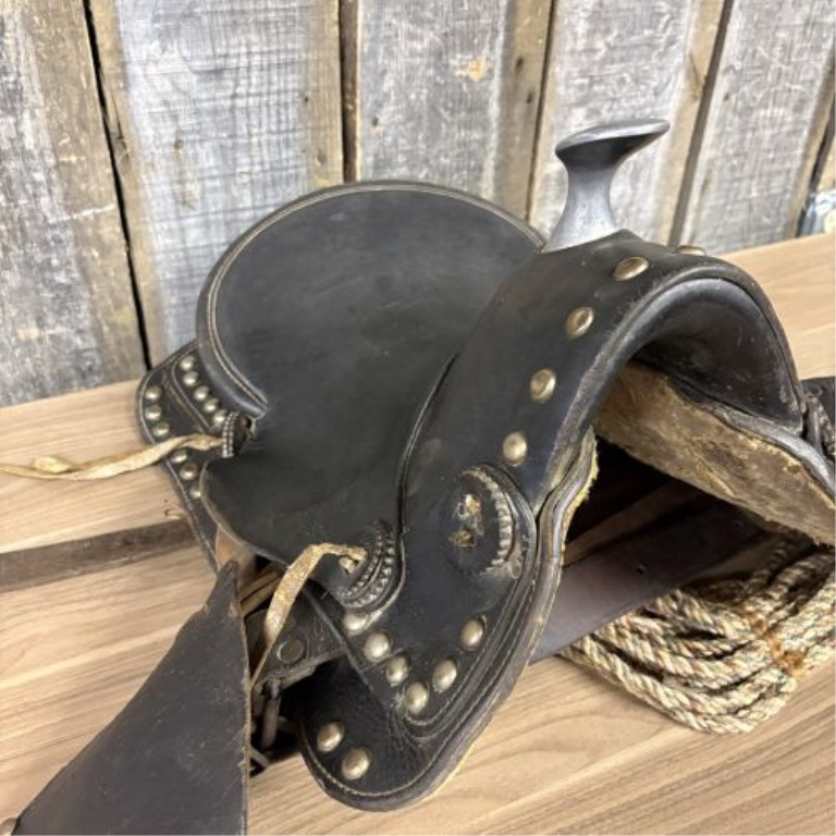 Vintage Studded Leather Western Parade Saddle in the Style of a Grimsley Officer Saddle
