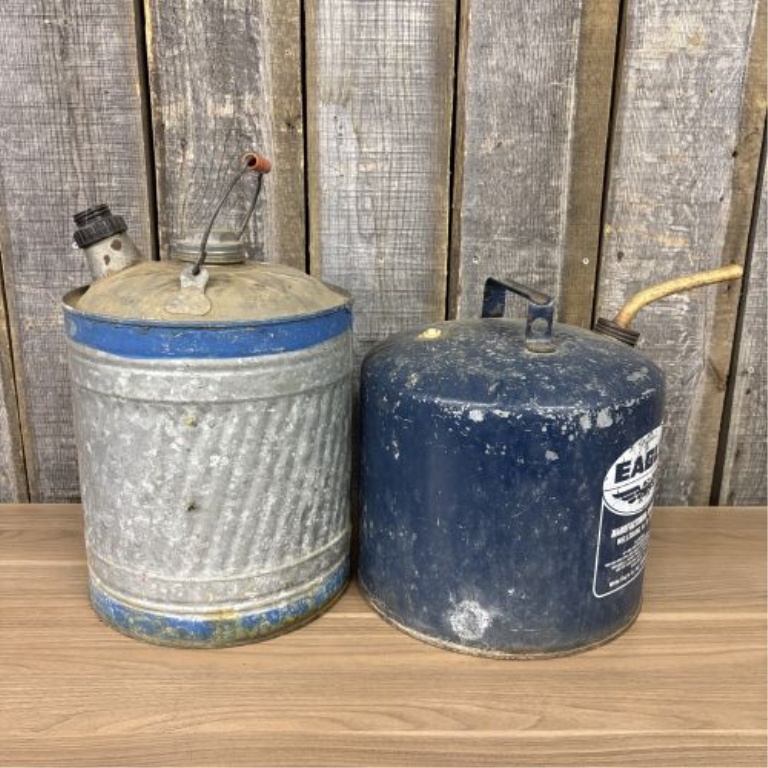 Two Vintage Kerosene Cans, Delphos and Eagle 5 Gallon Models