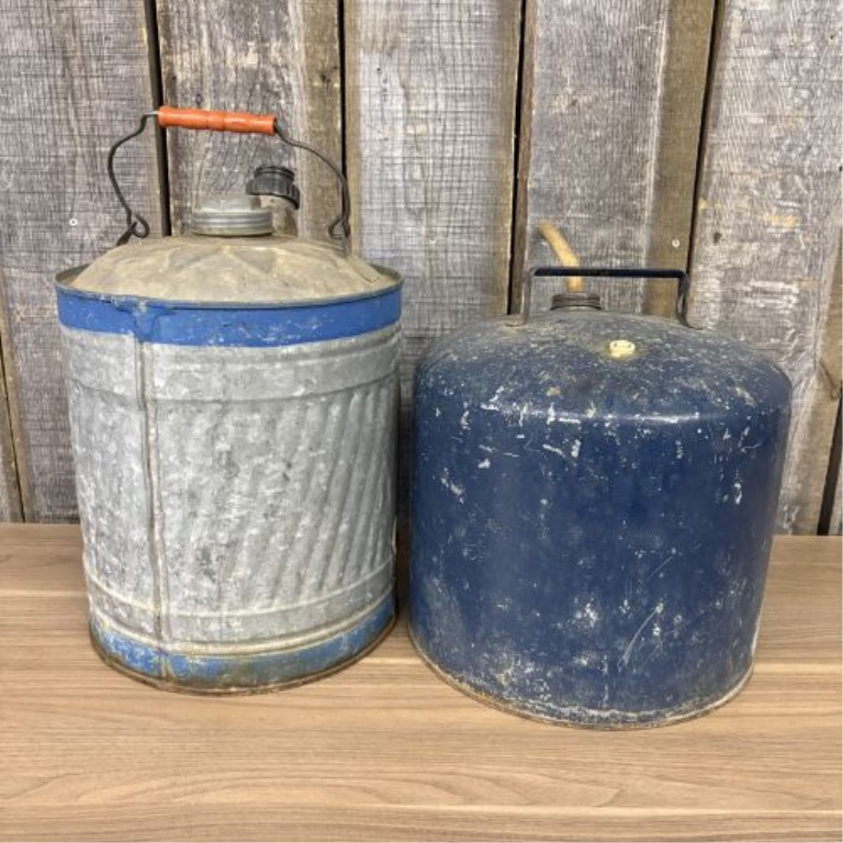 Two Vintage Kerosene Cans, Delphos and Eagle 5 Gallon Models