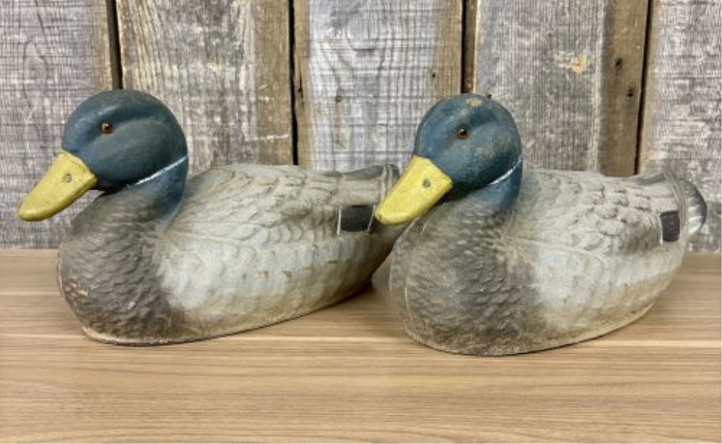 A Pair of Ariduk Mallard Drake Duck Decoys by General Fibre Co.