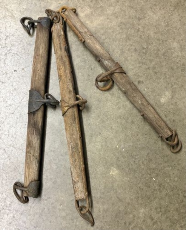 A Trio of Antique Wooden and Iron Horse-Drawn Singletrees