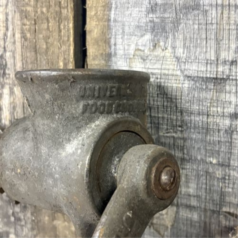Two Vintage Hand-Crank Tools Including a Universal Food Chopper and a Wardway Bench Grinder