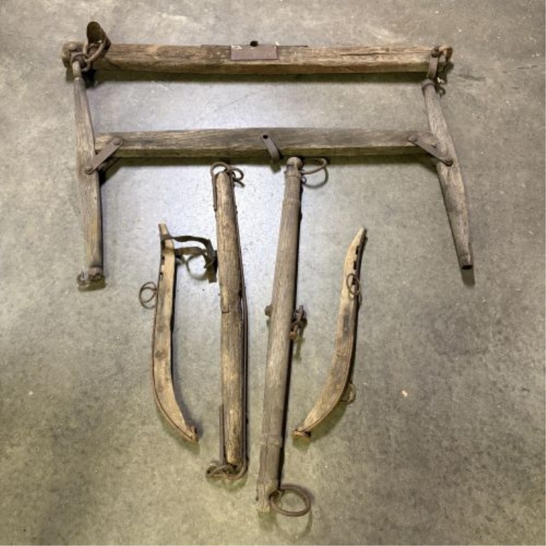 An Assortment of Antique Wood and Iron Horse-Drawn Vehicle and Harness Components