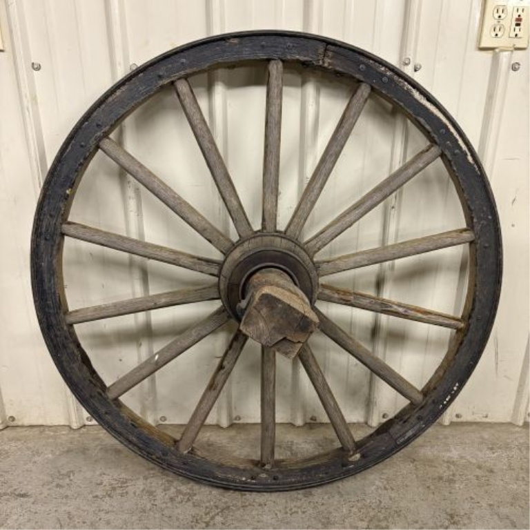Antique Fourteen Spoke Wooden Wagon Wheel with Axle Stub