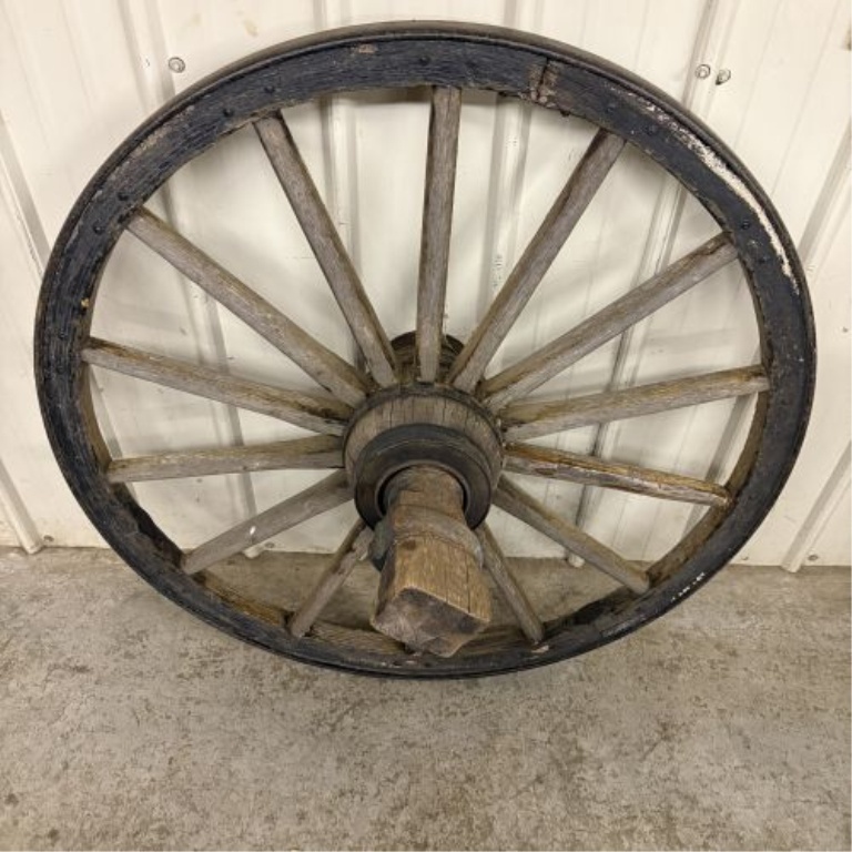 Antique Fourteen Spoke Wooden Wagon Wheel with Axle Stub