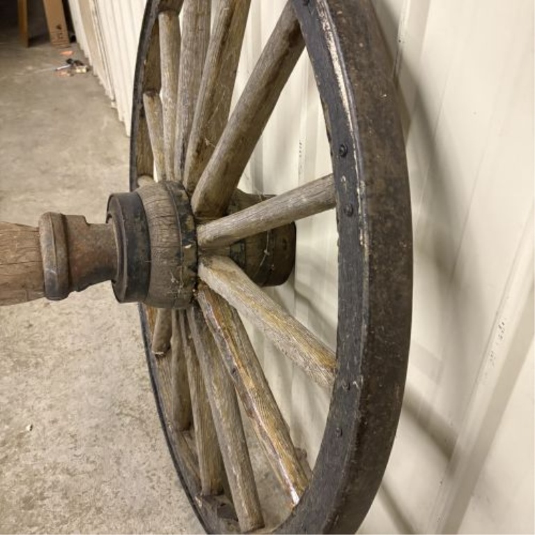 Antique Fourteen Spoke Wooden Wagon Wheel with Axle Stub
