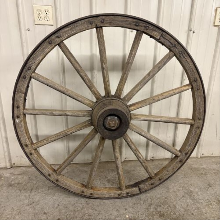 Antique Fourteen Spoke Wooden Wagon Wheel with Axle Stub