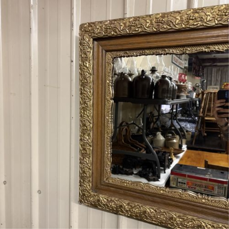 Late 19th Century Victorian Gilt and Stained Wood Wall Mirror