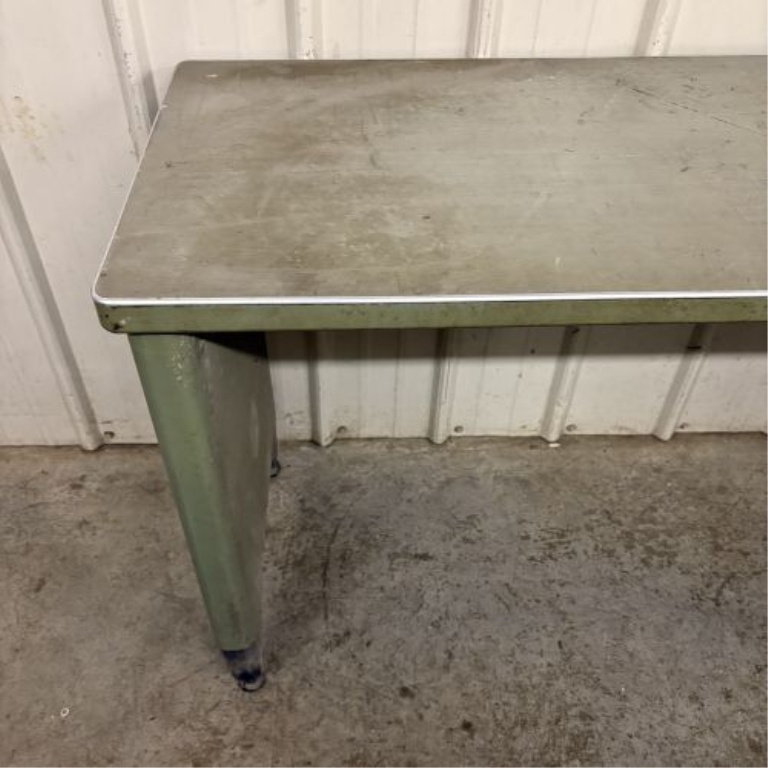 Mid-Century Industrial Metal Work Table with Green Painted Base