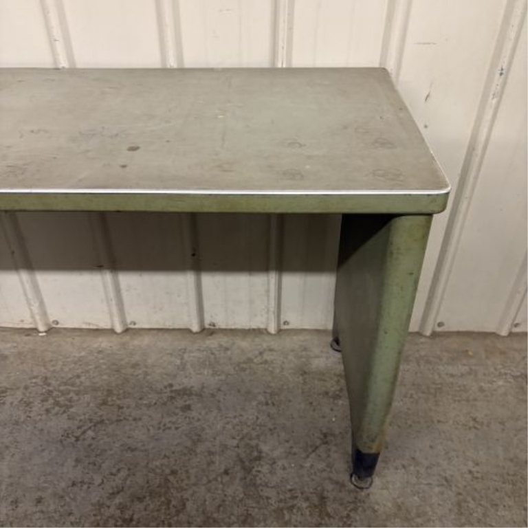 Mid-Century Industrial Metal Work Table with Green Painted Base