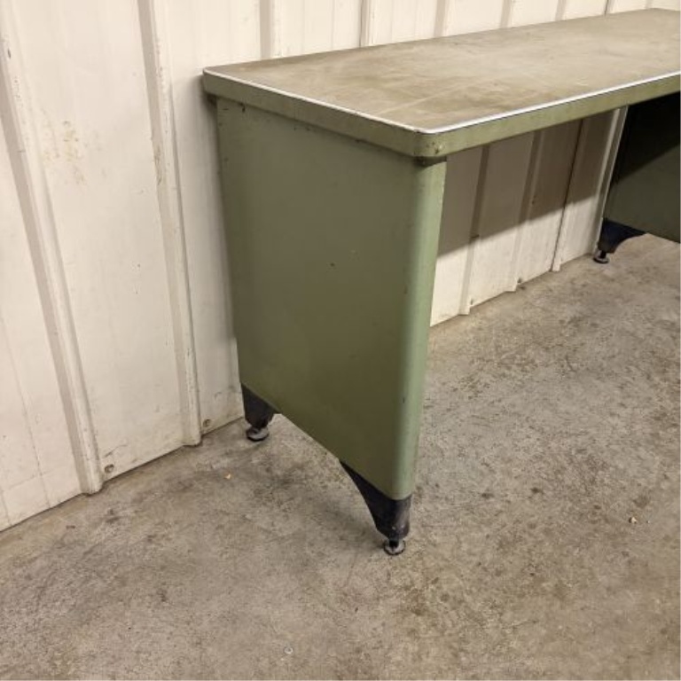Mid-Century Industrial Metal Work Table with Green Painted Base