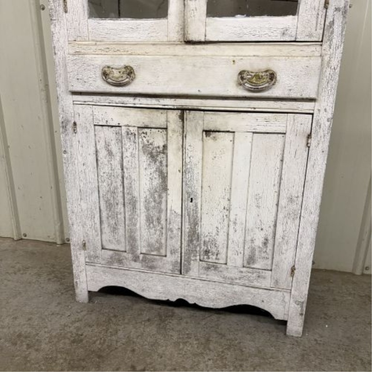 Antique American Primitive Two-Piece Painted Cupboard with Screened Ventilation