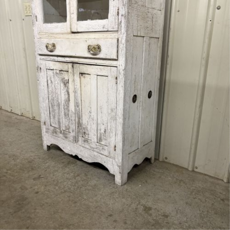Antique American Primitive Two-Piece Painted Cupboard with Screened Ventilation