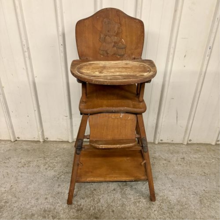 Vintage American Convertible Wooden Baby High Chair and Play Table