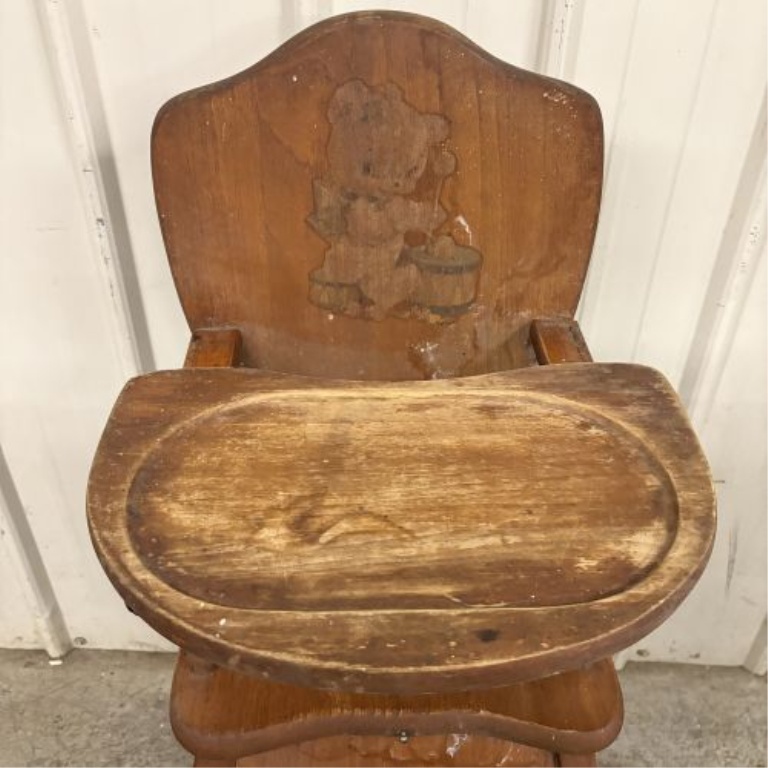 Vintage American Convertible Wooden Baby High Chair and Play Table