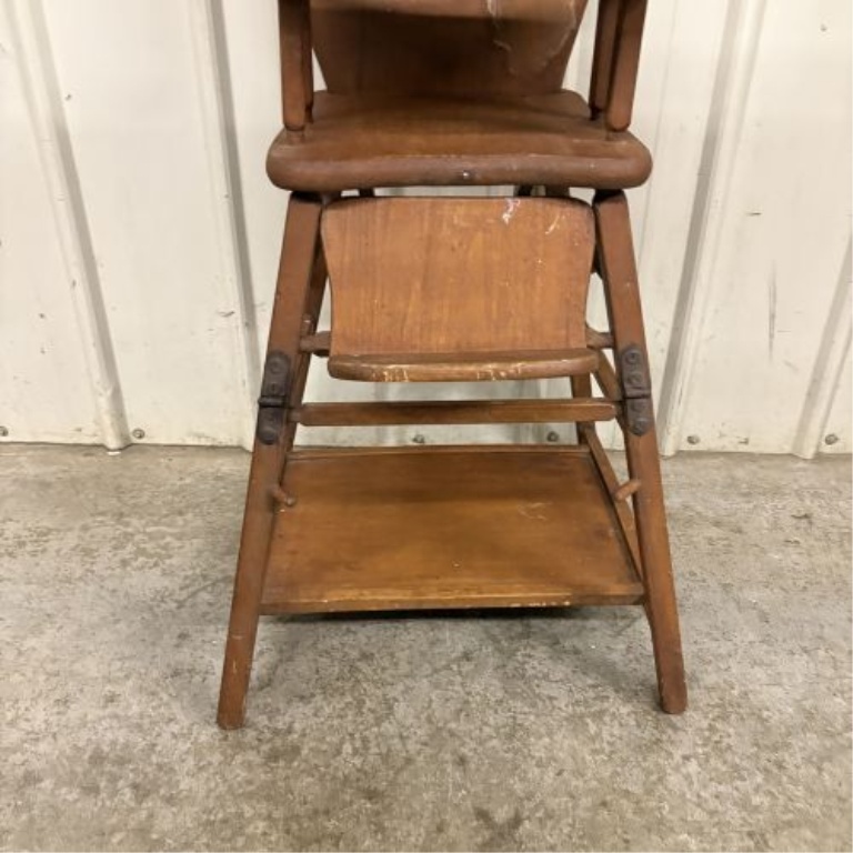 Vintage American Convertible Wooden Baby High Chair and Play Table