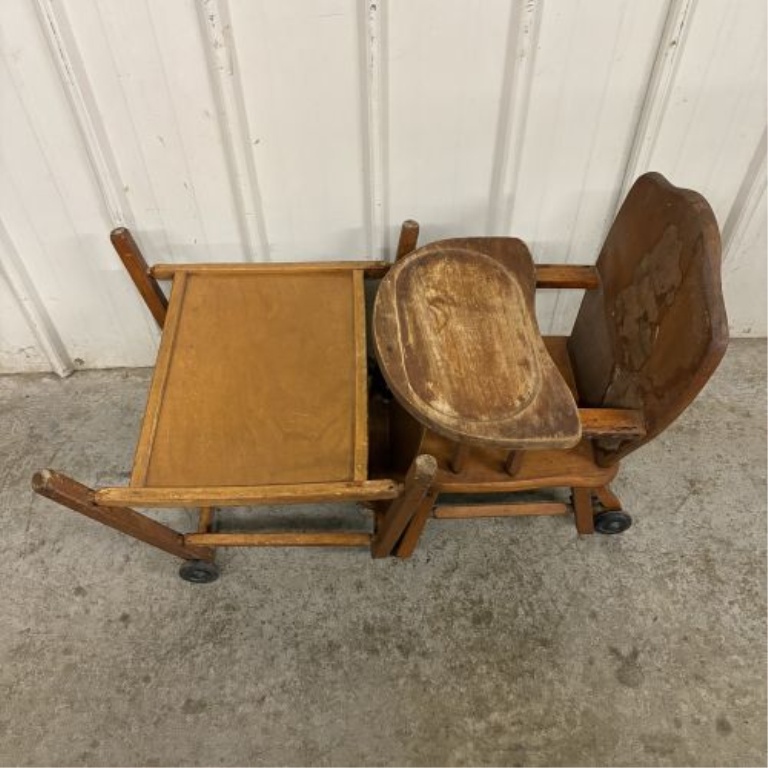 Vintage American Convertible Wooden Baby High Chair and Play Table