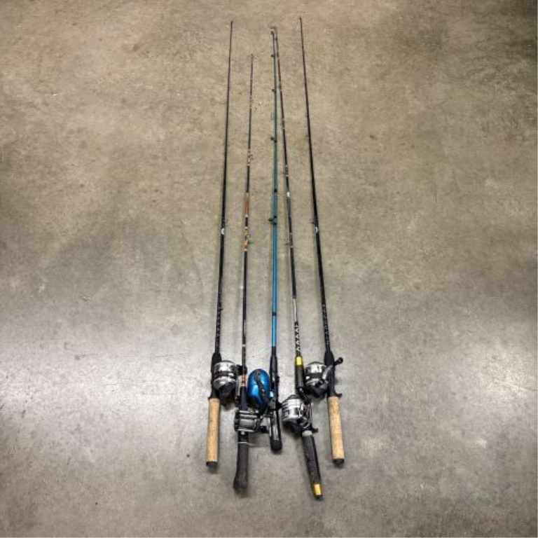 An Assortment of Fishing Rods and Reels Including Zebco and Shakespeare Models