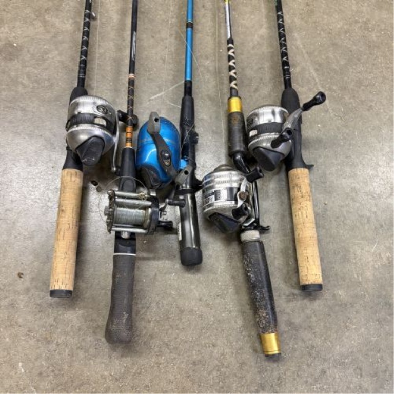 An Assortment of Fishing Rods and Reels Including Zebco and Shakespeare Models