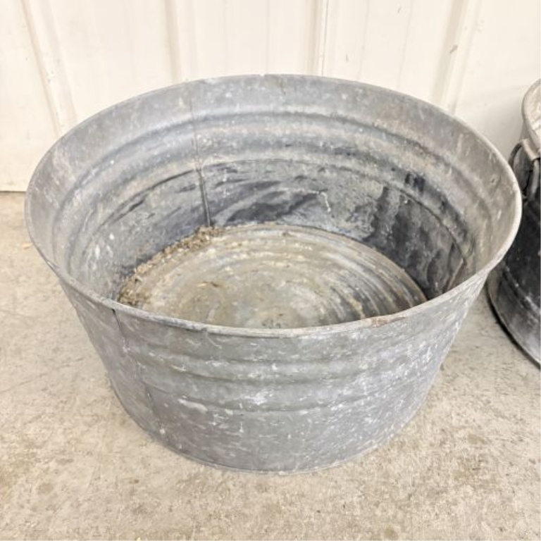 Three Vintage No. 2 Galvanized Steel Round Wash Tubs