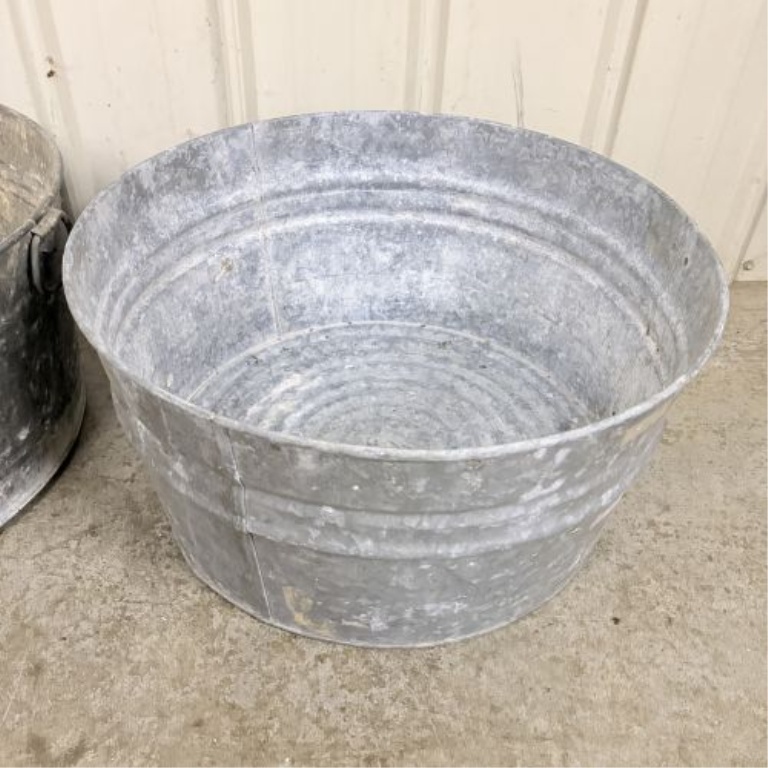 Three Vintage No. 2 Galvanized Steel Round Wash Tubs
