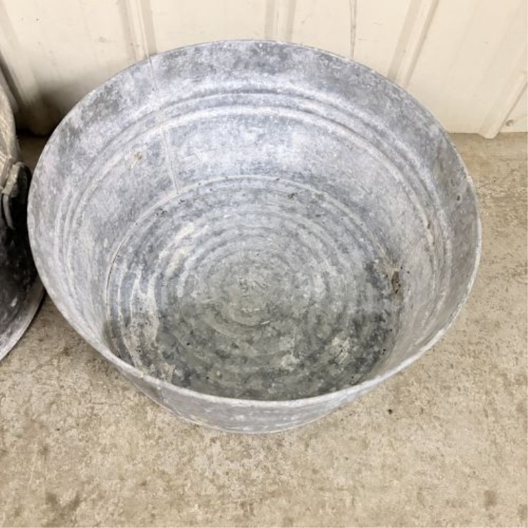 Three Vintage No. 2 Galvanized Steel Round Wash Tubs