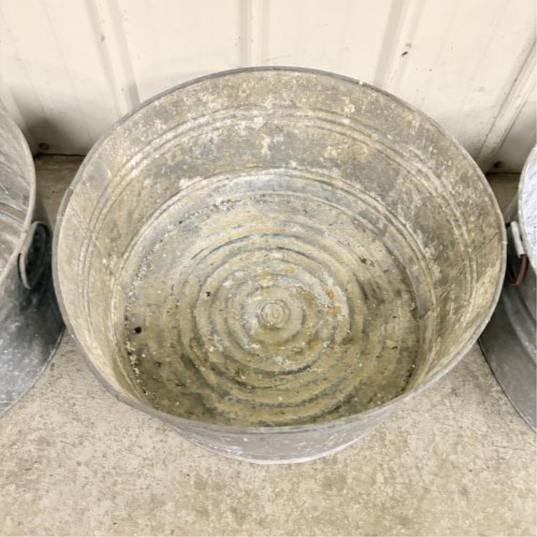 Three Vintage No. 2 Galvanized Steel Round Wash Tubs