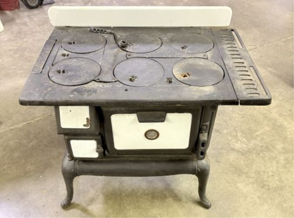 Antique Cast Iron and Porcelain Enamel Wood Burning Cookstove
