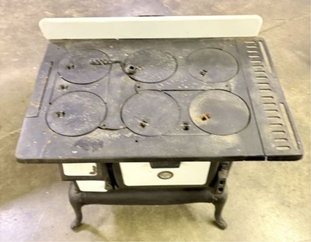 Antique Cast Iron and Porcelain Enamel Wood Burning Cookstove