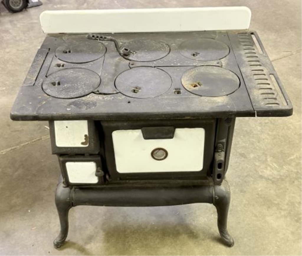 Antique Cast Iron and Porcelain Enamel Wood Burning Cookstove