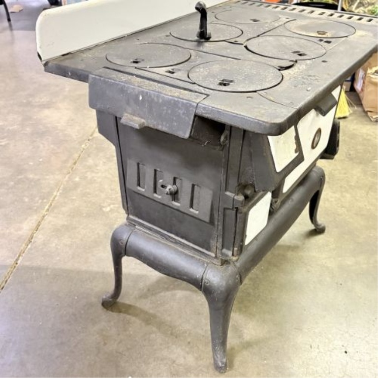 Antique Cast Iron and Porcelain Enamel Wood Burning Cookstove