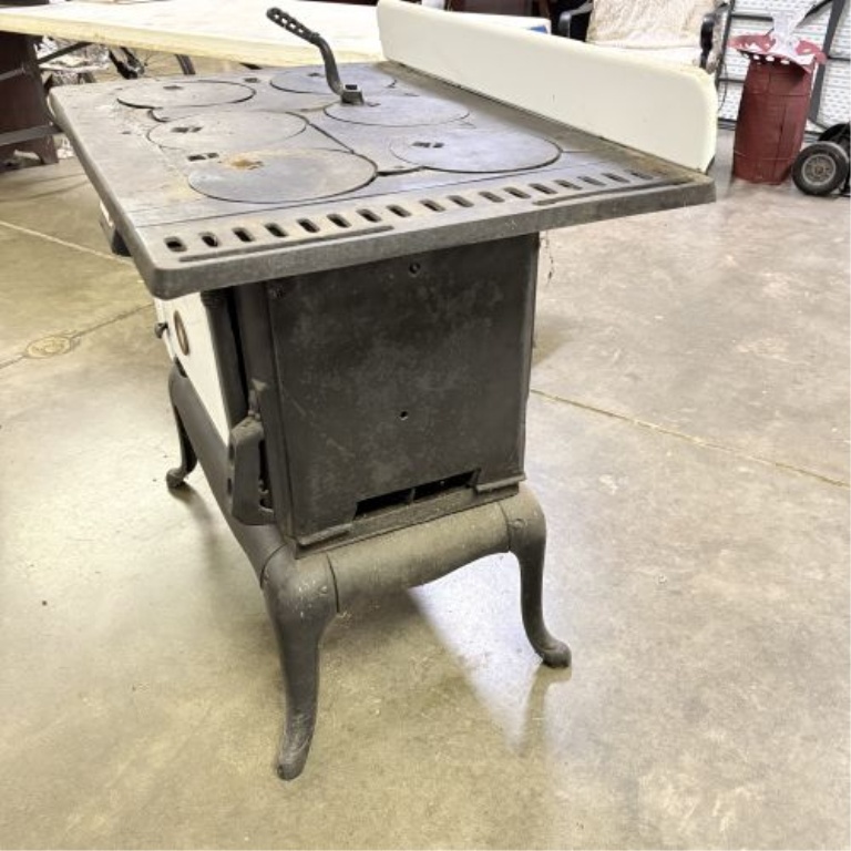 Antique Cast Iron and Porcelain Enamel Wood Burning Cookstove