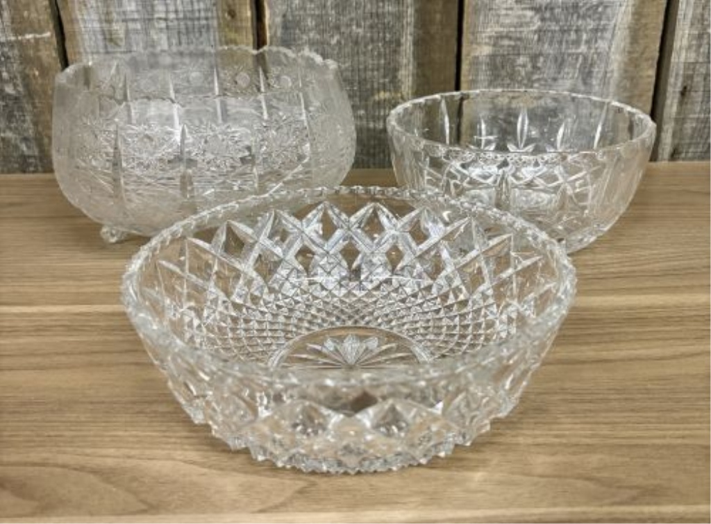 A Trio of Cut Lead Crystal Serving and Centerpiece Bowls