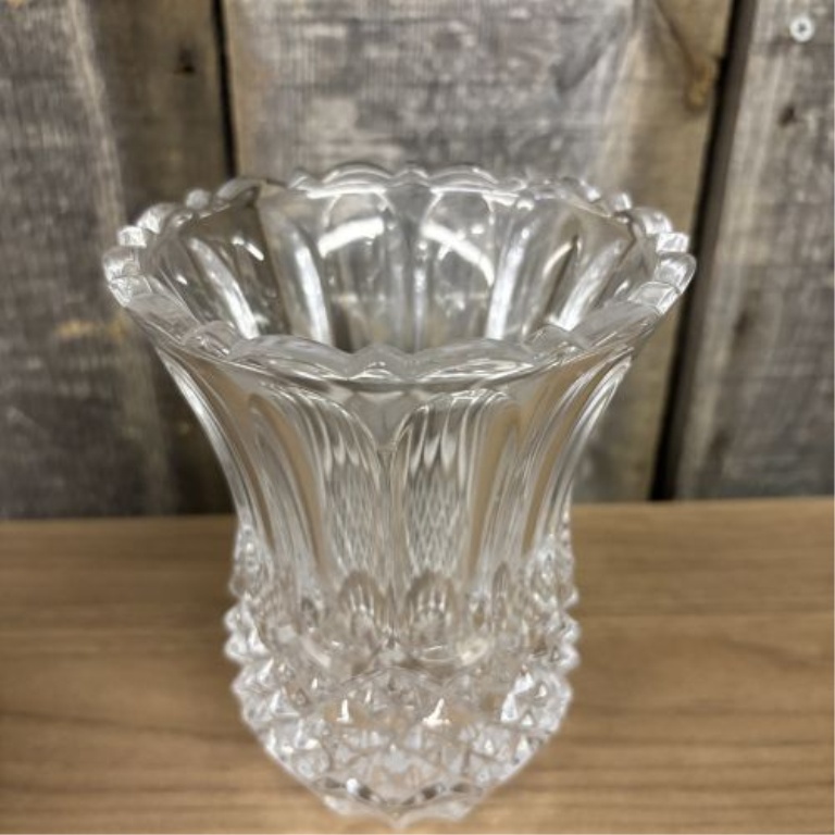 Three clear cut glass and lead crystal decorative vases including one attributed to Cristal d'Arques