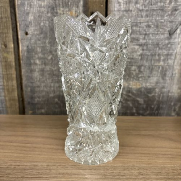 Three clear cut glass and lead crystal decorative vases including one attributed to Cristal d'Arques