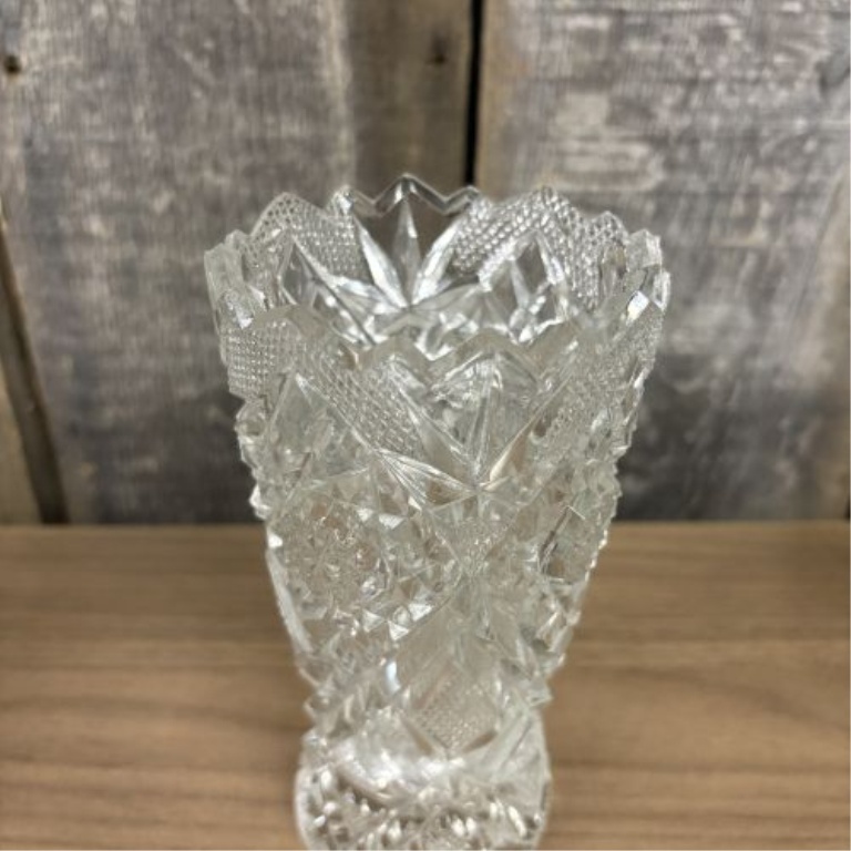 Three clear cut glass and lead crystal decorative vases including one attributed to Cristal d'Arques