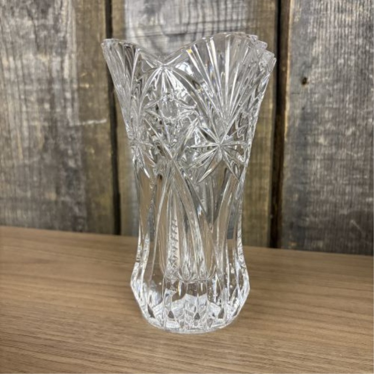 Three clear cut glass and lead crystal decorative vases including one attributed to Cristal d'Arques