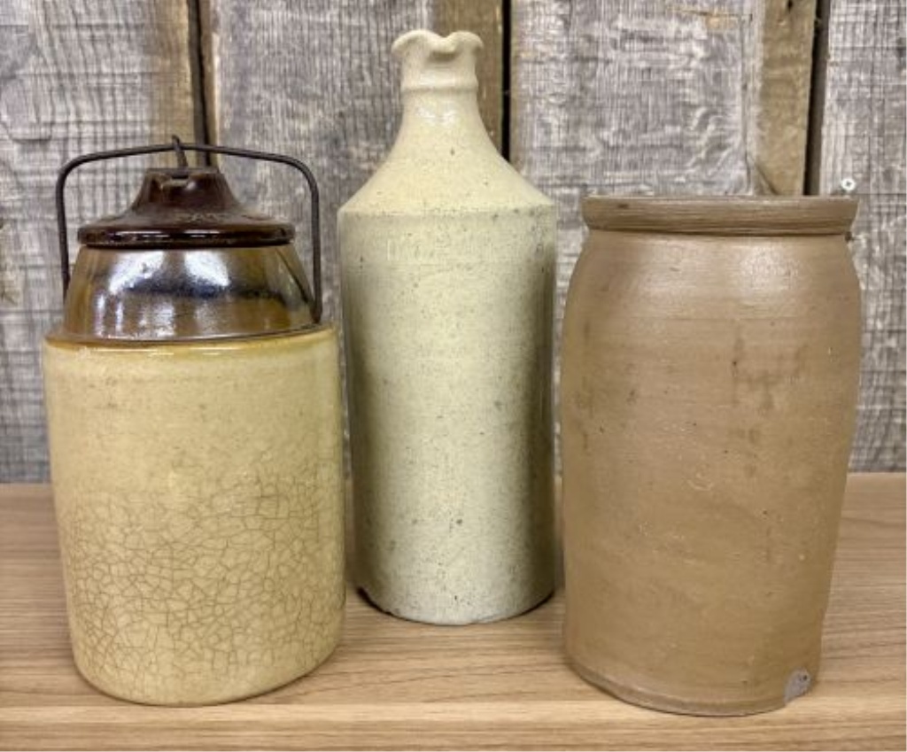 Three Antique American Stoneware Vessels Including a Weir Patented Fruit Jar