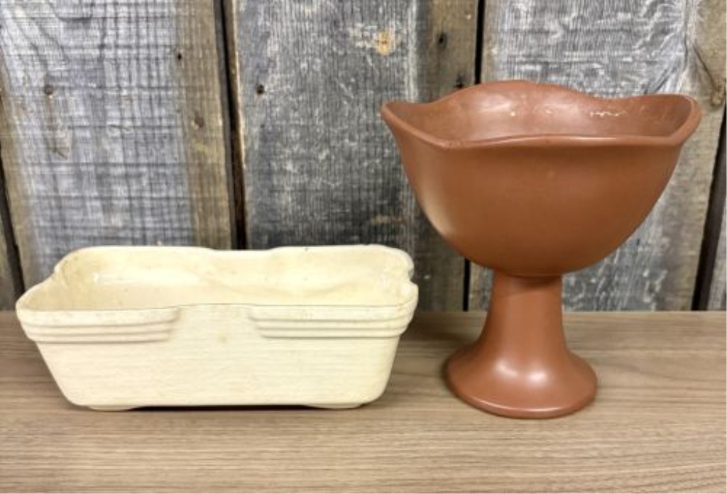 Two Decorative Ceramic Vessels including an Attributed Frankoma Footed Planter and a Pedestal Compote