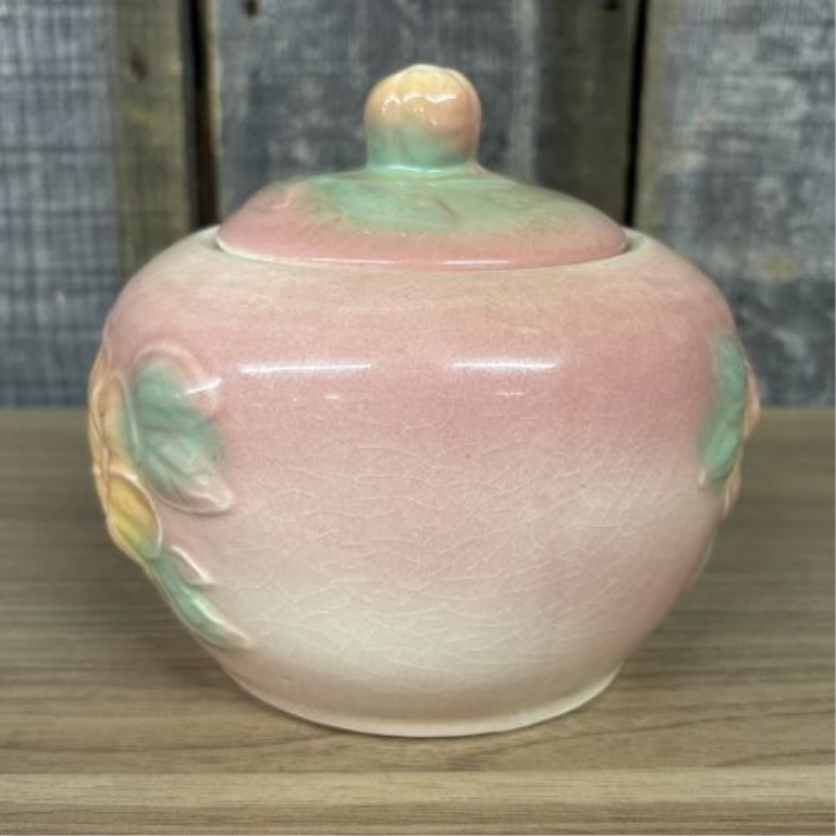 Attributed to Hull Pottery Sunglow Pattern Floral Relief Lidded Grease Jar