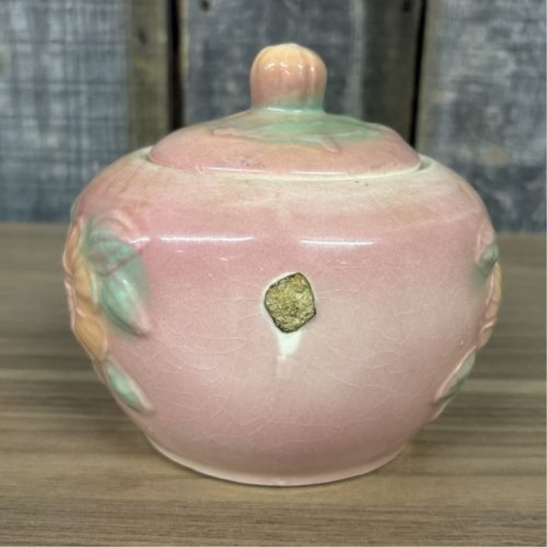 Attributed to Hull Pottery Sunglow Pattern Floral Relief Lidded Grease Jar